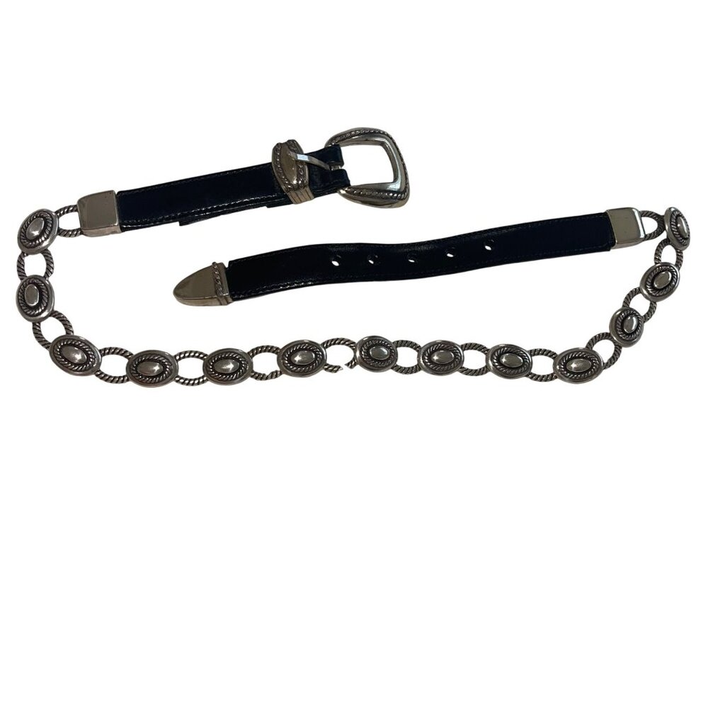 Brighton Vintage 1995 Womens Size S Black Tone Oval Metal Link Belt Casual